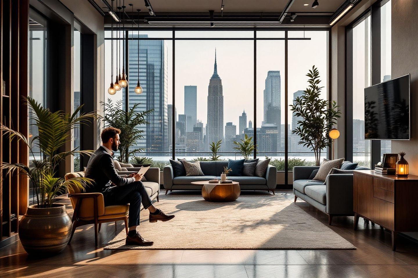 Intérieur élégant avec panorama de New York et Empire State