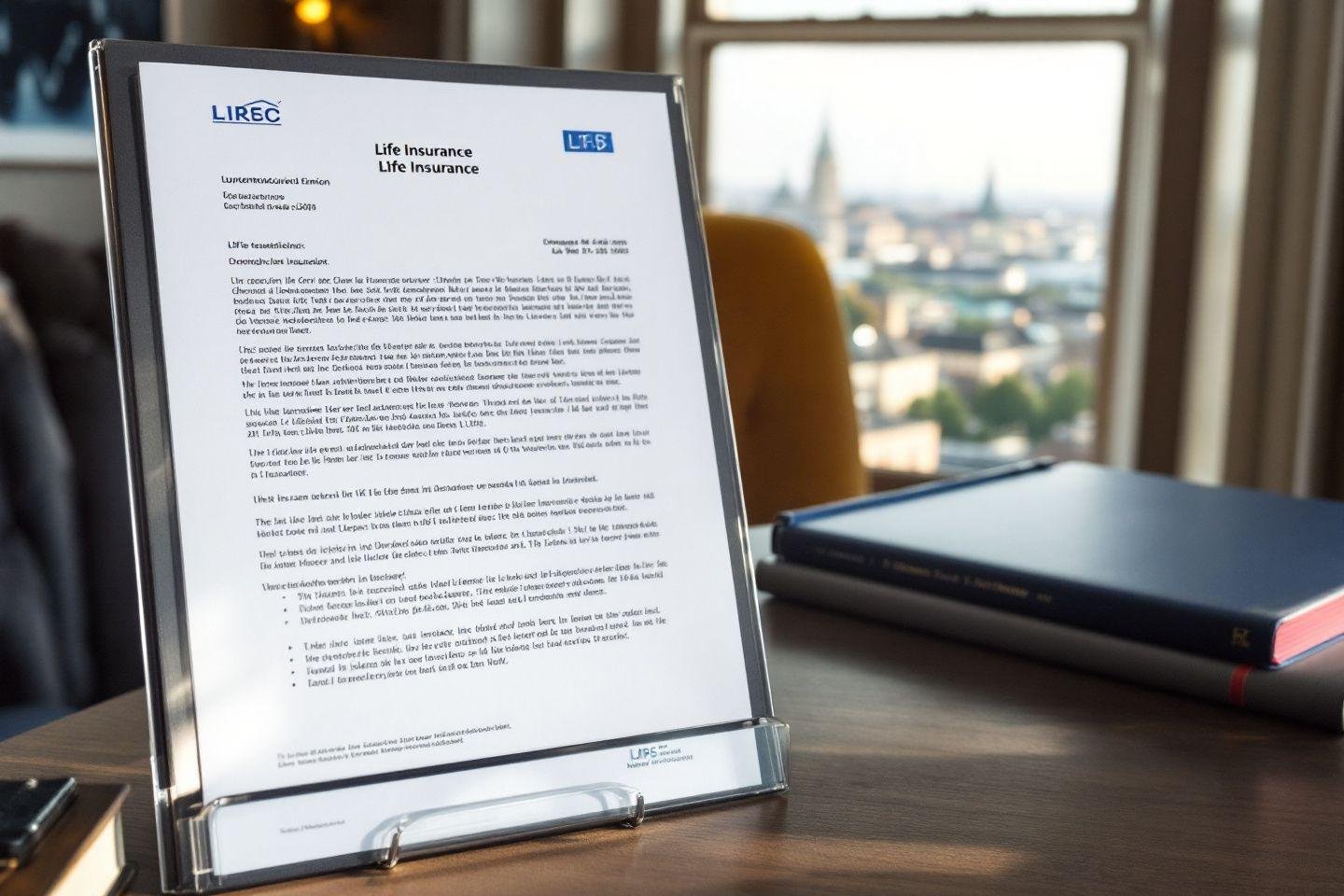 Document officiel LIREC sur support transparent avec vue urbaine