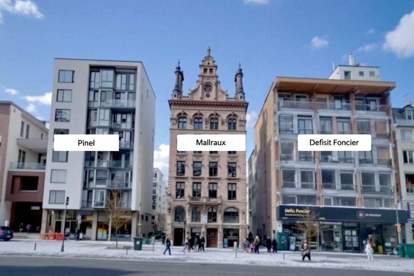 Trois immeubles côte à côte avec architecture contrastée