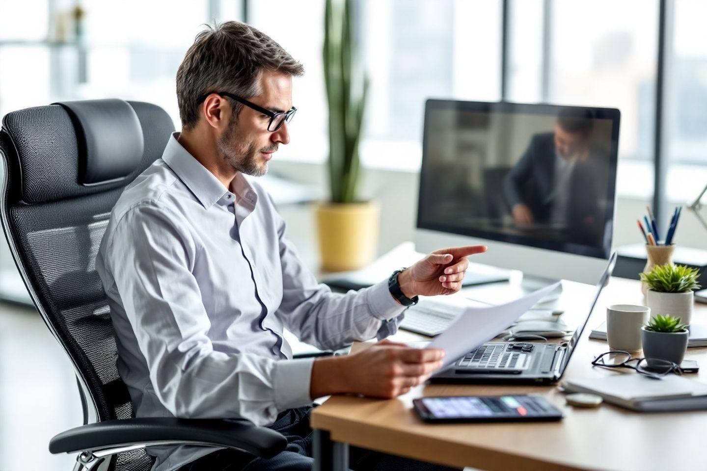 Homme d'affaires dans un bureau moderne avec un ordinateur portable