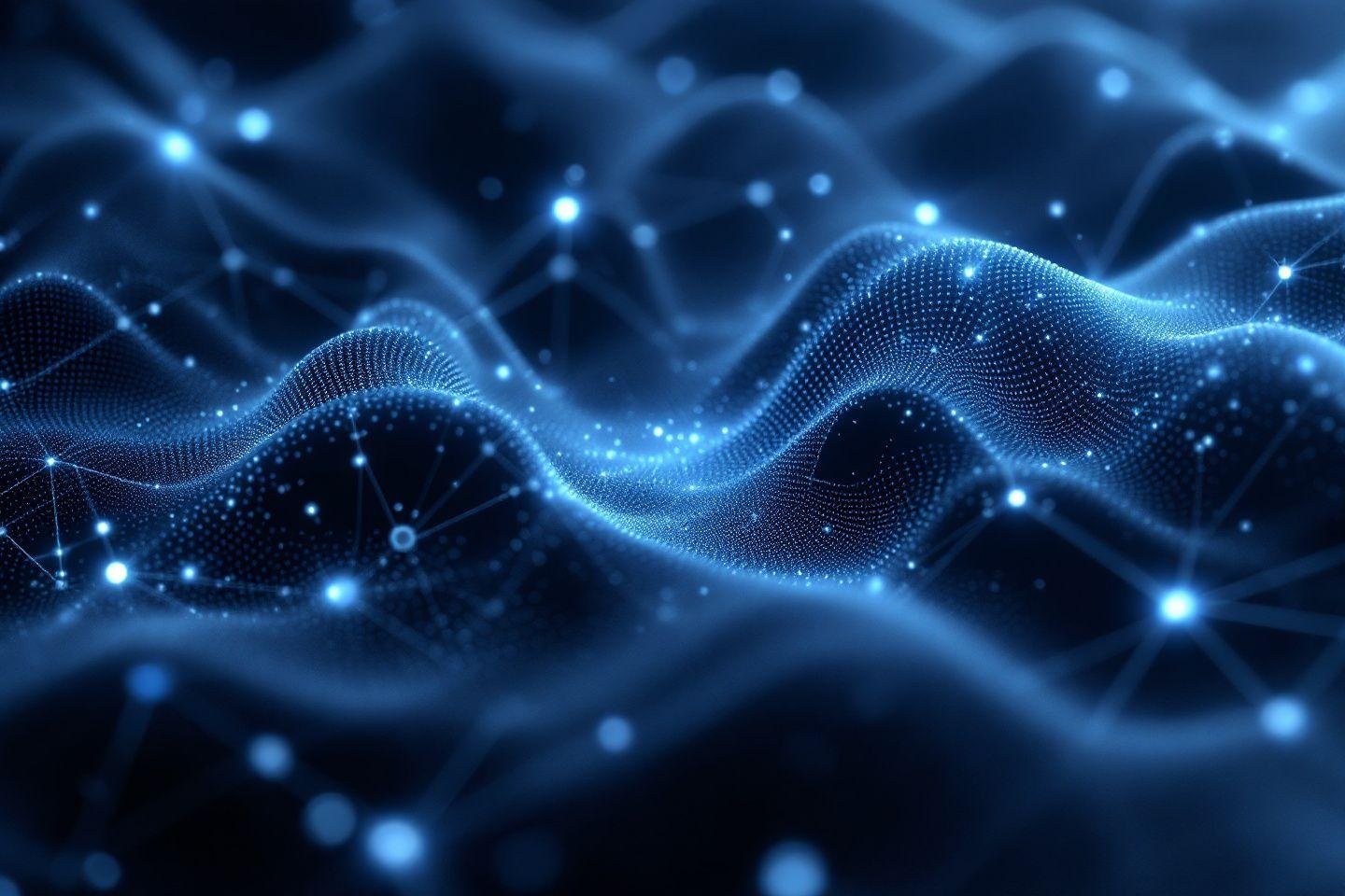 Vagues de points bleus connectés dans un espace numérique