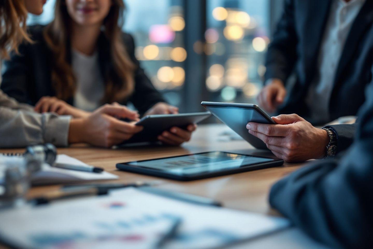 Personnes travaillant ensemble avec des appareils numériques