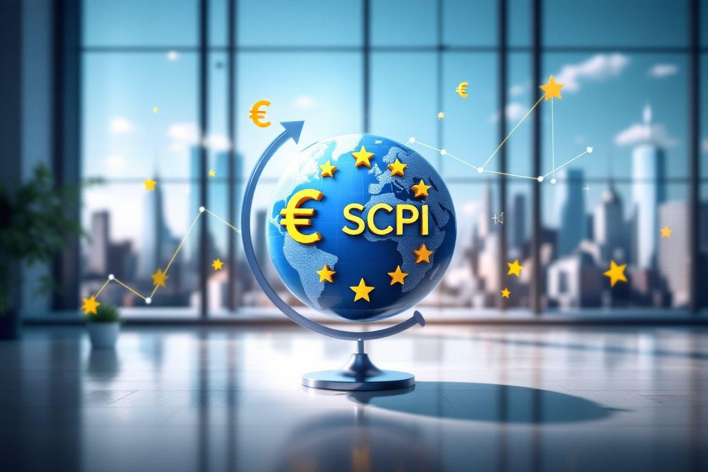 Globe terrestre avec symbole euro et étoiles représentant l'investissement SCPI