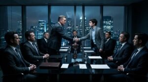 Deux hommes d'affaires se serrent la main lors d'une réunion d'entreprise.