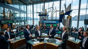 Traders célèbrent la hausse des cours du pétrole et de l'énergie.
