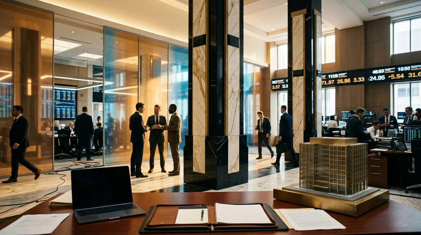 Professionnels en costumes dans un bureau financier de luxe