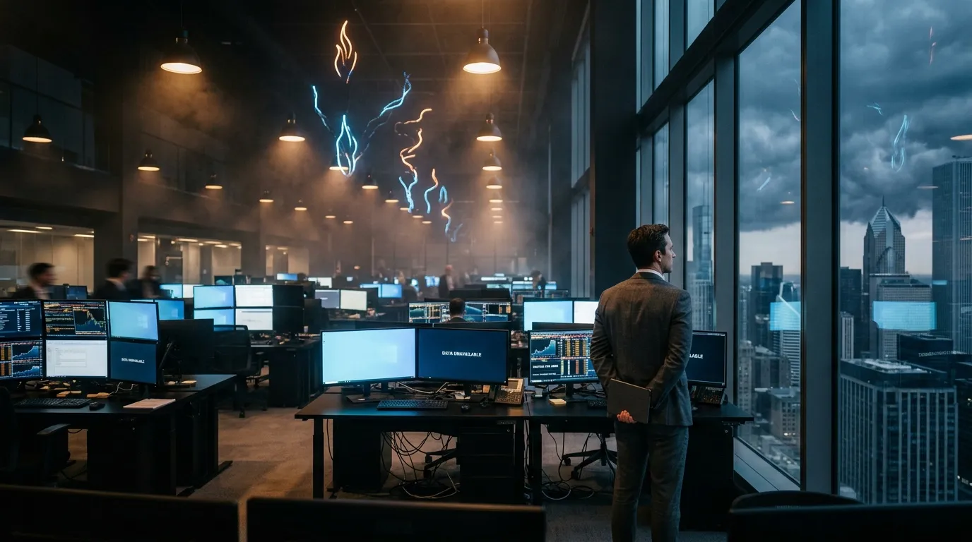 Homme d'affaires dans un bureau high-tech avec vue sur la ville