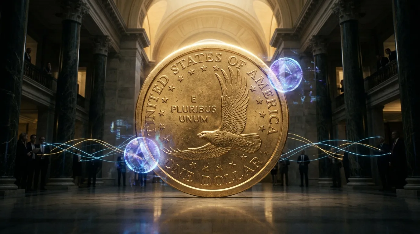 Pièce d'un dollar avec effets numériques bleus brillants
