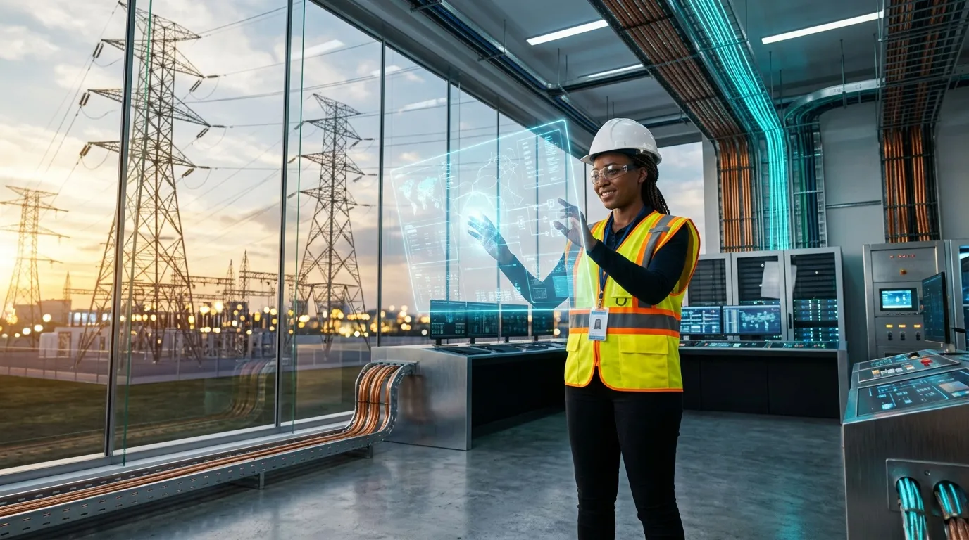Femme ingénieure en gilet de sécurité supervisonne centrale électrique