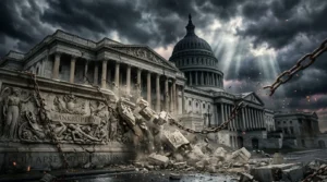 Capitole américain en ruines, destruction symbolique, crise politique