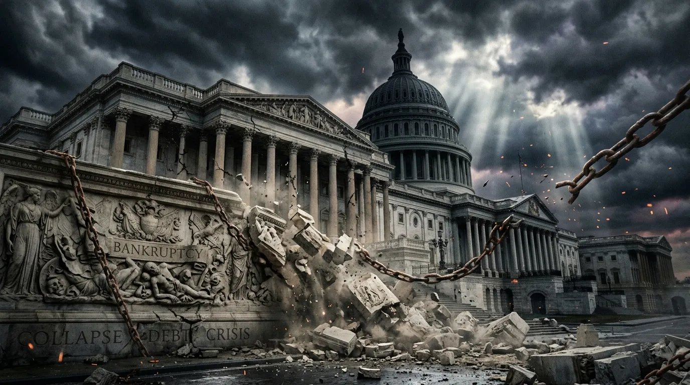 Capitole américain en ruines, destruction symbolique, crise politique