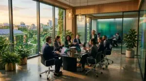 Équipe professionnelle en réunion dans un bureau contemporain