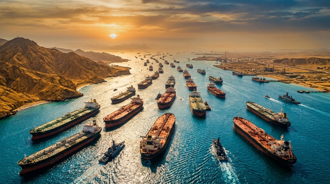 Nombreux navires-citernes ancrés dans golfe désertique