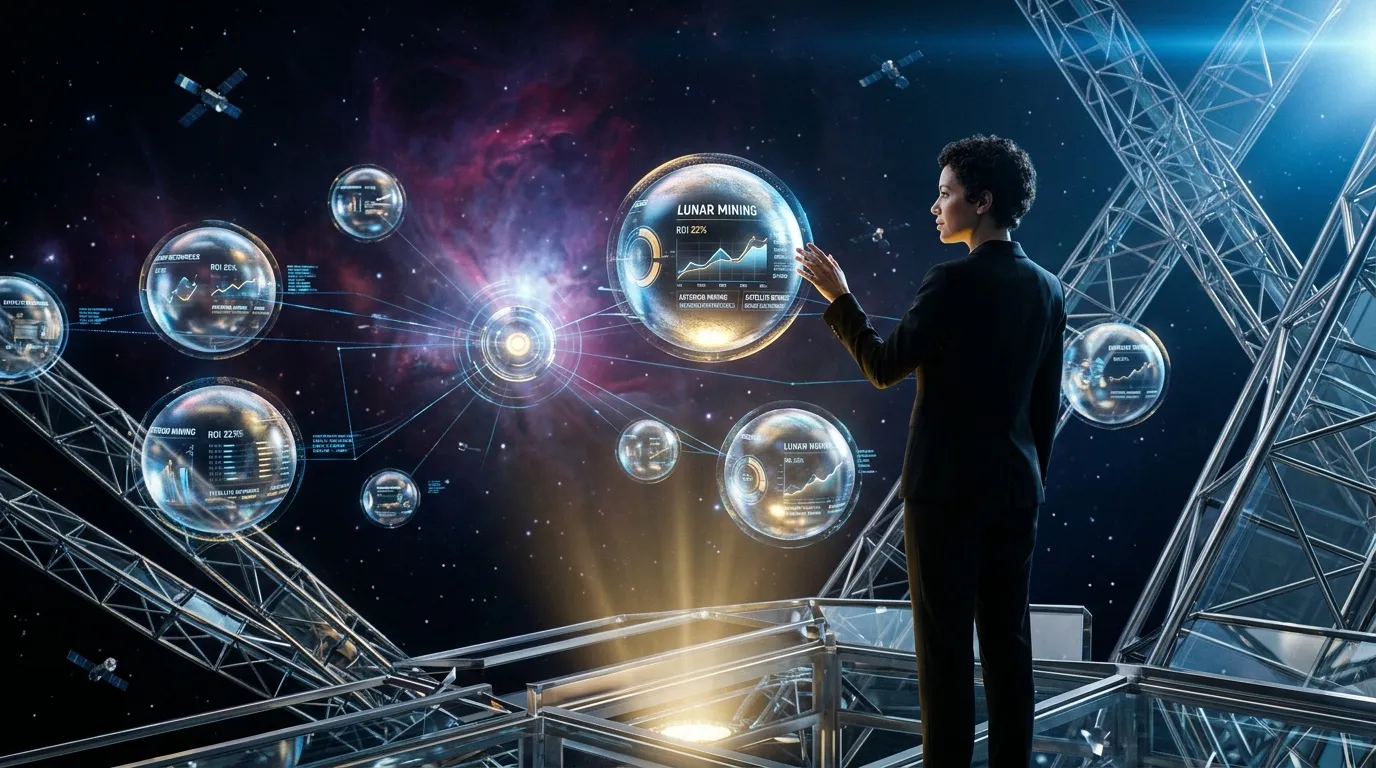 Homme observant données exploitation minière lunaire futuriste