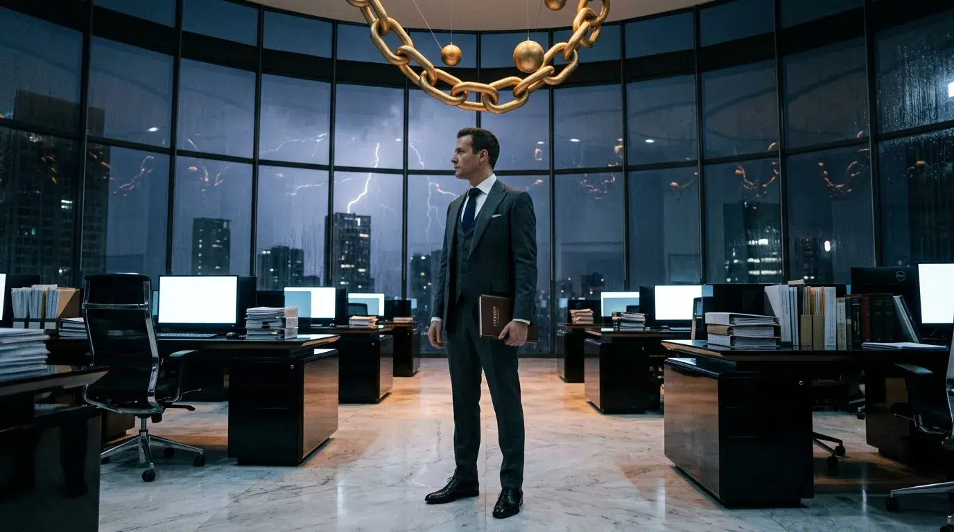 Homme d'affaires seul dans bureau moderne haute tour