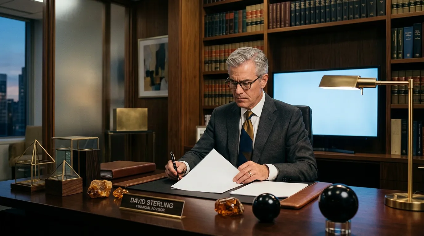 Homme d'affaires signant des documents dans un bureau élégant