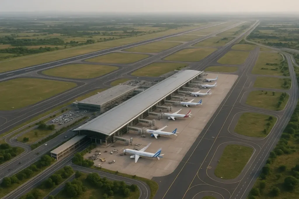 Aéroport international de Hyderabad vu du ciel en journée
