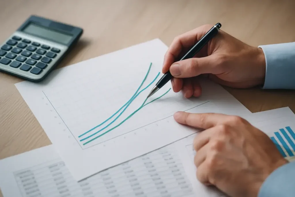 Analyse de graphiques de taux directeurs sur un bureau de travail