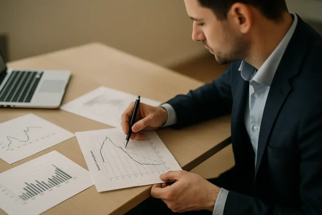 Analyste examinant des graphiques de projections de taux directeurs