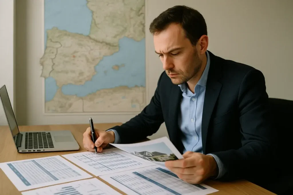 Analyste immobilier étudiant des rapports de gestion de portefeuille