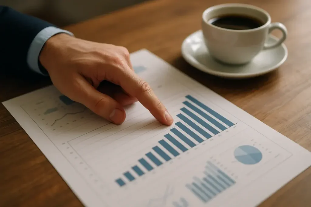 Analyste pointant un graphique de dépenses en capital sur rapport imprimé