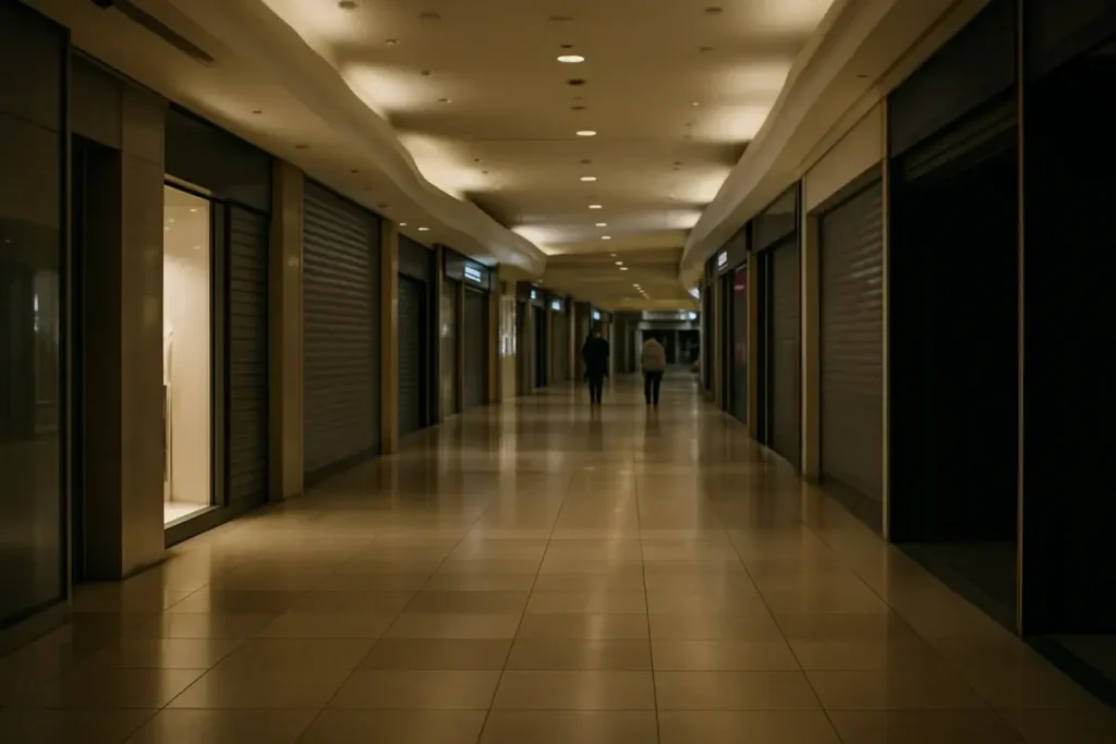 Centre commercial chinois quasi-vide illustrant la faiblesse de la consommation