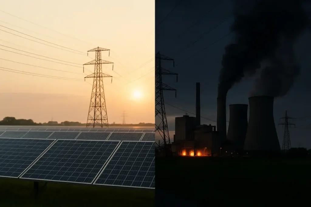 Comparaison entre capacité installée solaire et production effective charbon