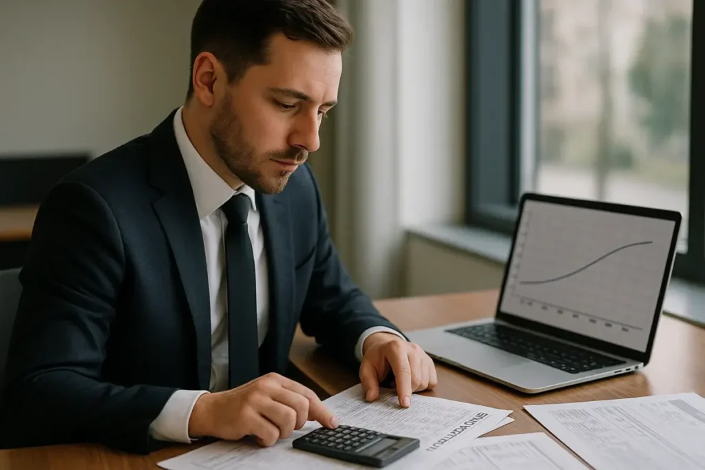 Conseiller financier analysant un portefeuille obligataire avec courbe de taux