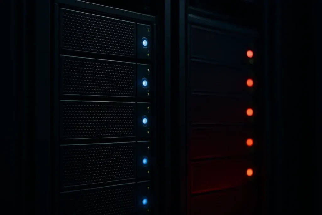 Deux serveurs de data center représentant la rivalité technologique