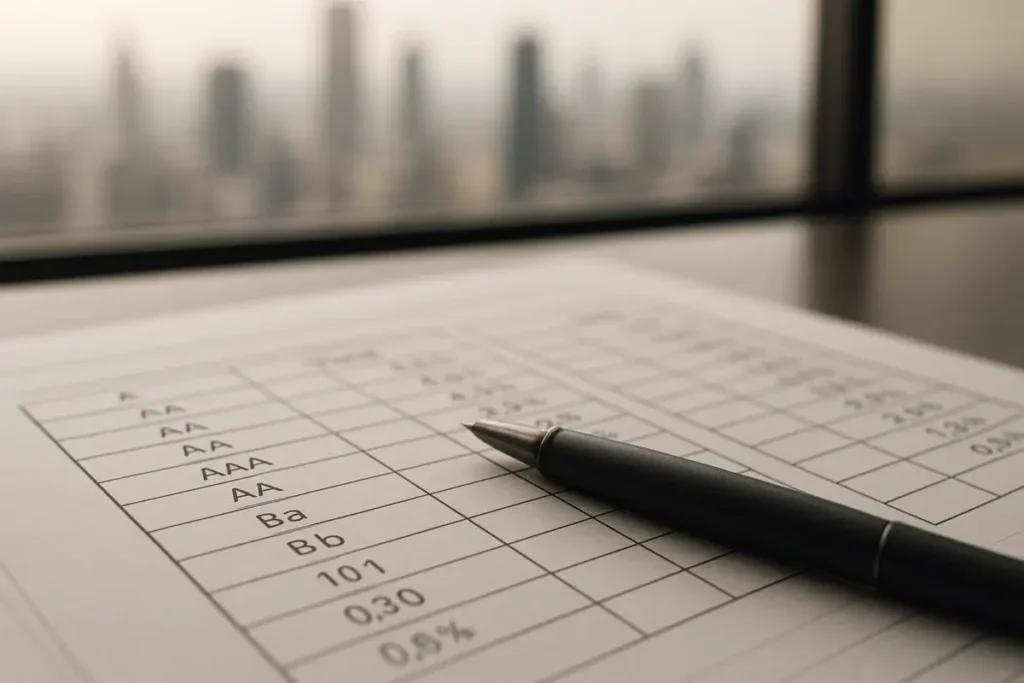 Document financier avec notations de crédit et rendements actuariels