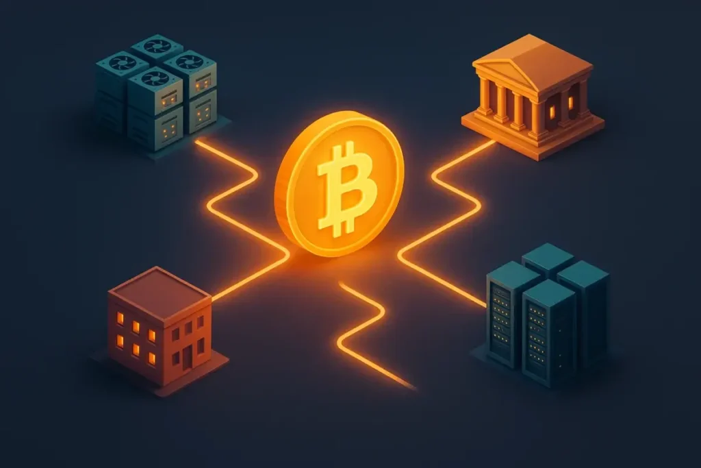 Écosystème coté du bitcoin et ses différents acteurs interconnectés