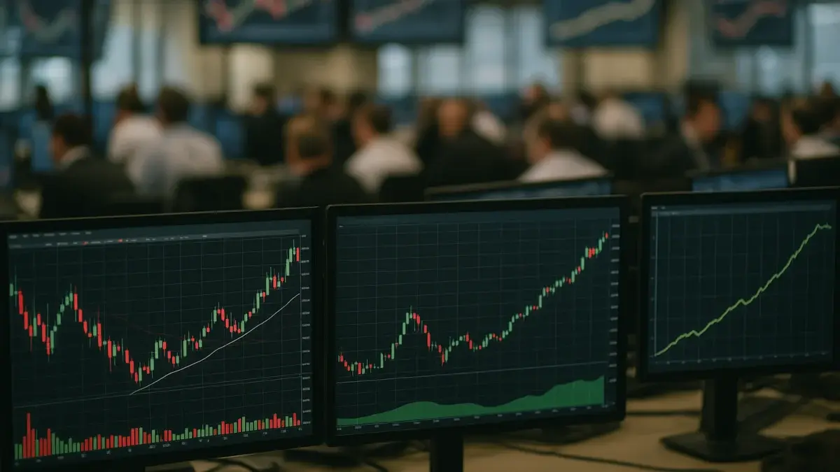 Écrans de trading affichant des courbes de taux et indices boursiers en temps réel