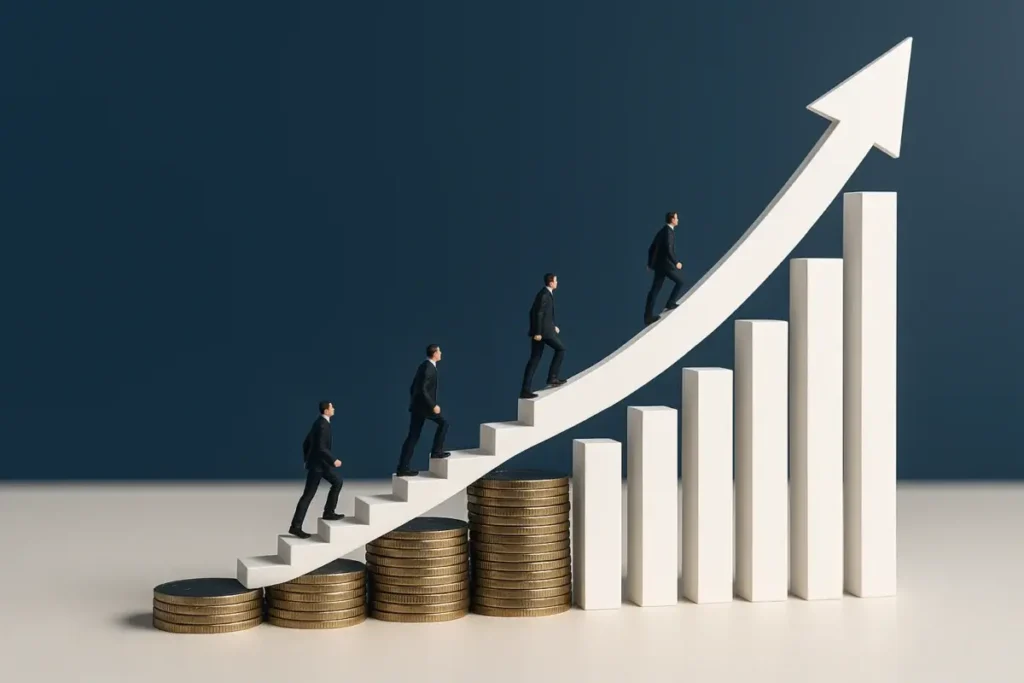 Escalier de pièces symbolisant une collecte financière en hausse