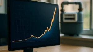 Graphique de hausse du prix du gaz affiché sur écran de bureau
