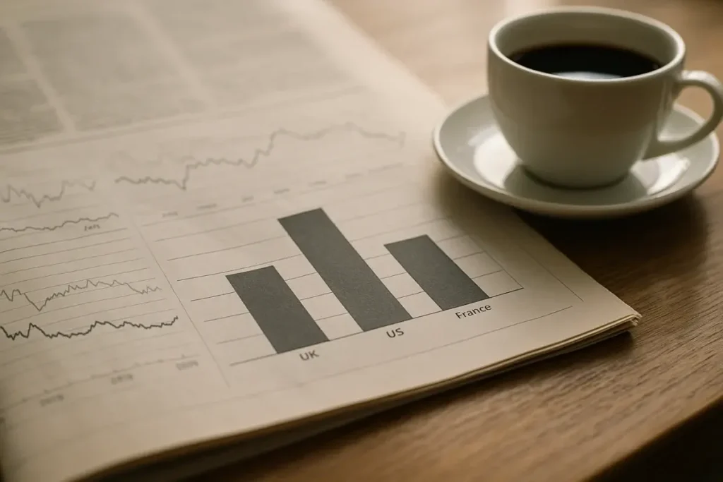 Journal financier ouvert sur comparatif de taux souverains à dix ans