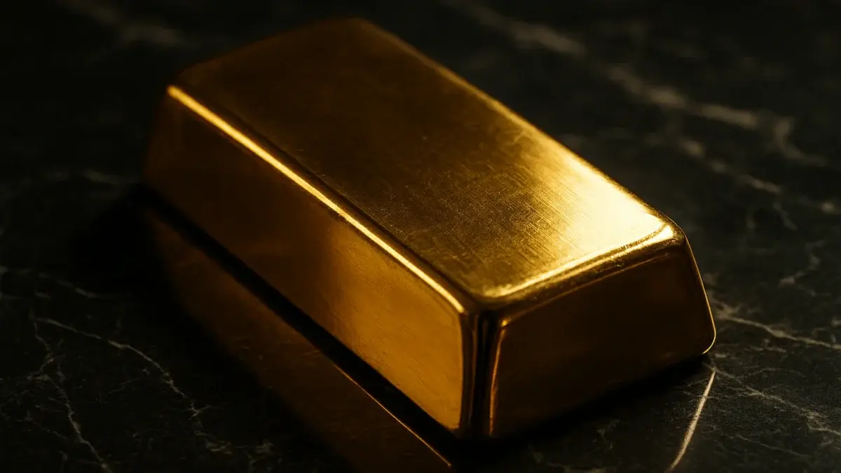 Lingot d'or poli sur une surface en marbre sombre