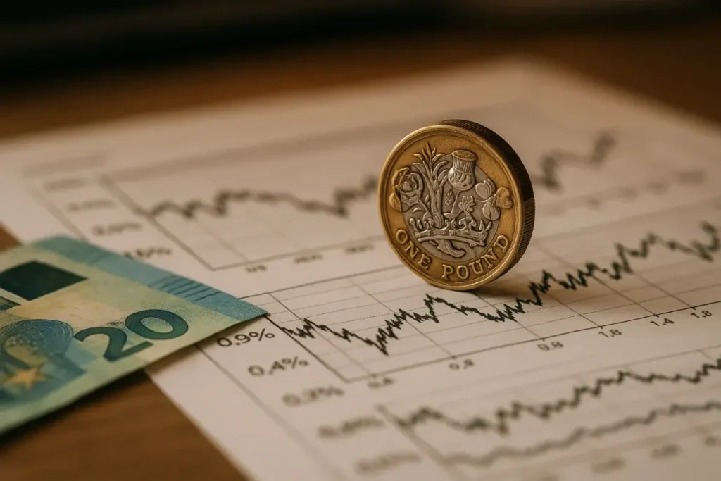 Livre sterling et tableau de rendement illustrant le risque de change