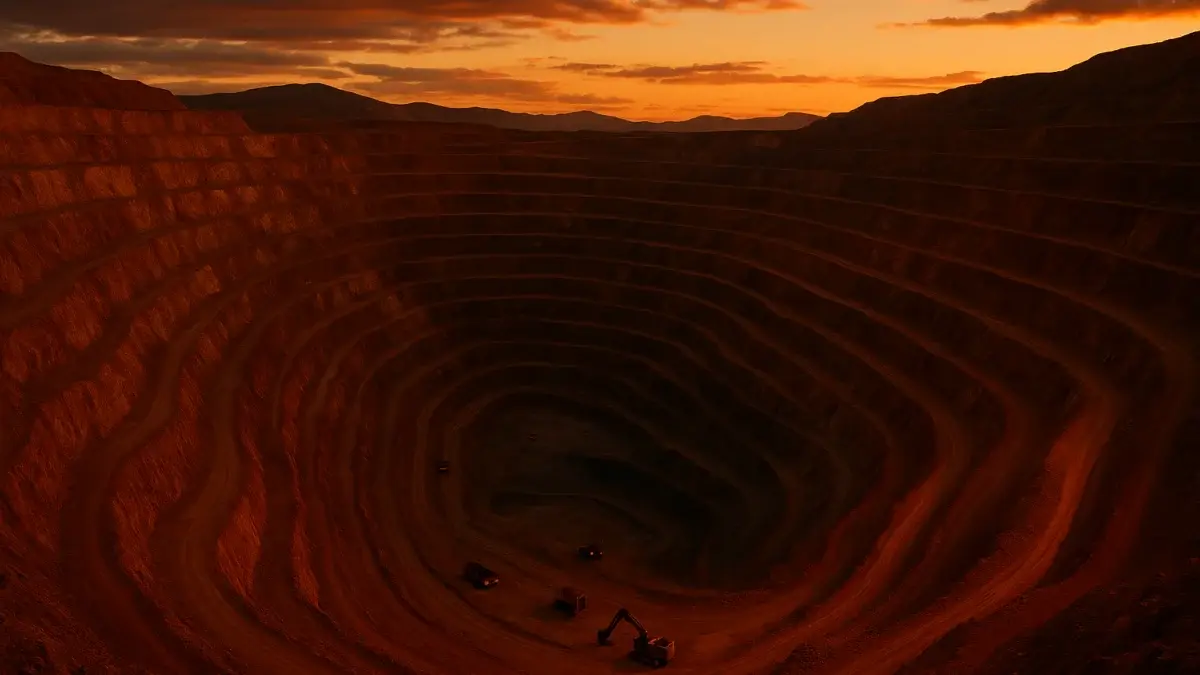Mine de cuivre à ciel ouvert vue du ciel au crépuscule