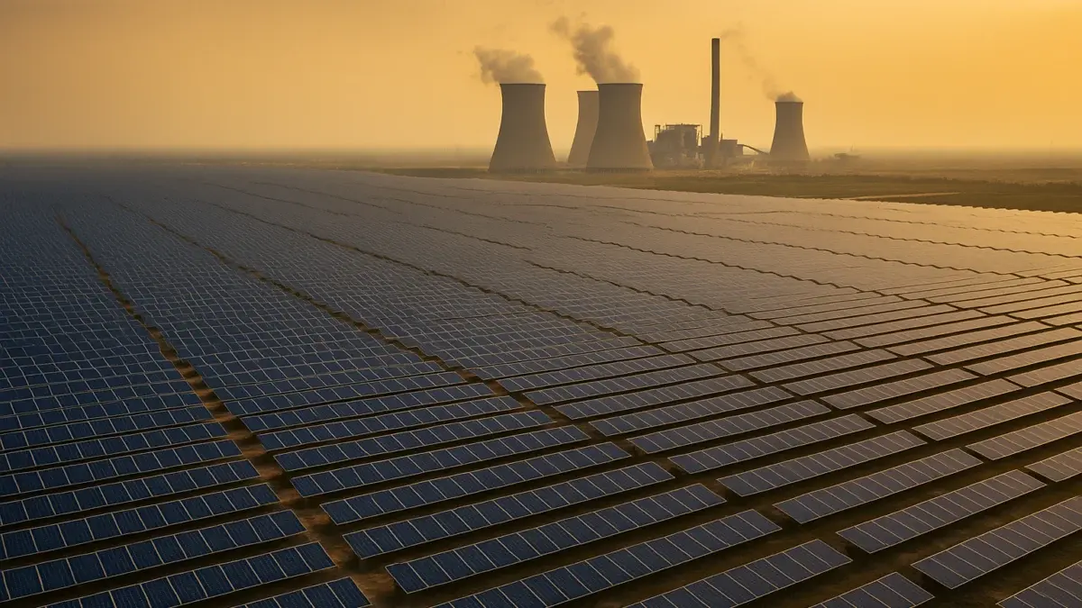 Parc solaire géant face à une centrale à charbon en Chine