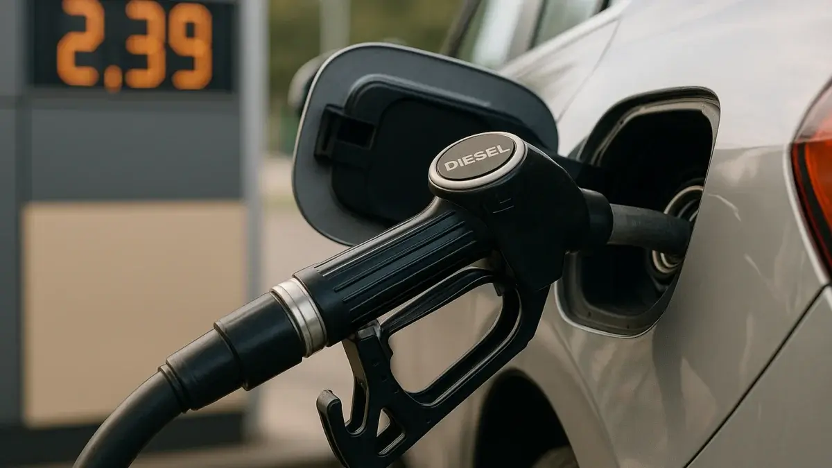 Pistolet de pompe à carburant avec prix gazole affiché à 2,39 euros