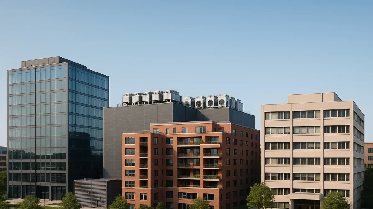 Quatre immeubles représentant bureaux, data center, résidence étudiante et clinique