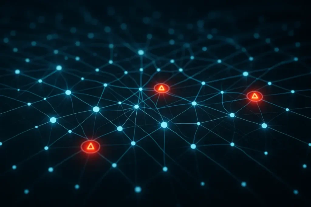 Réseau numérique interconnecté avec signaux d'alerte sur nœuds critiques