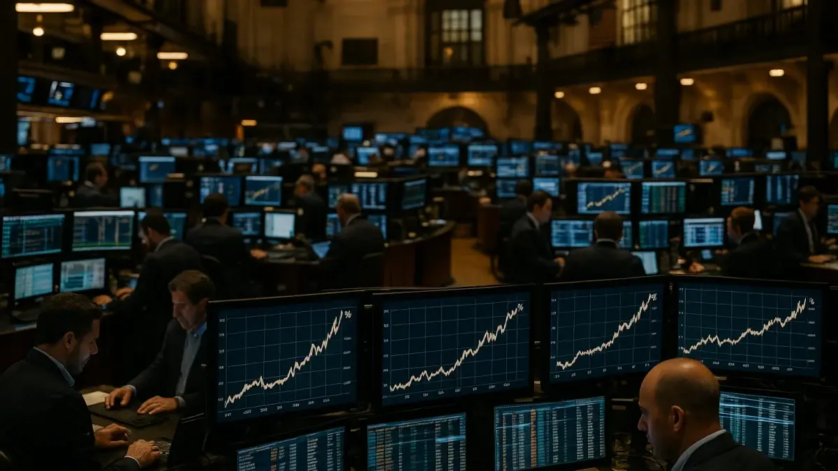 Salle des marchés de la bourse de New York avec écrans de rendements obligataires