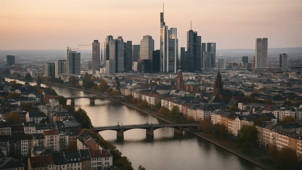Skyline européen mêlant immeubles de bureaux et résidentiels au crépuscule
