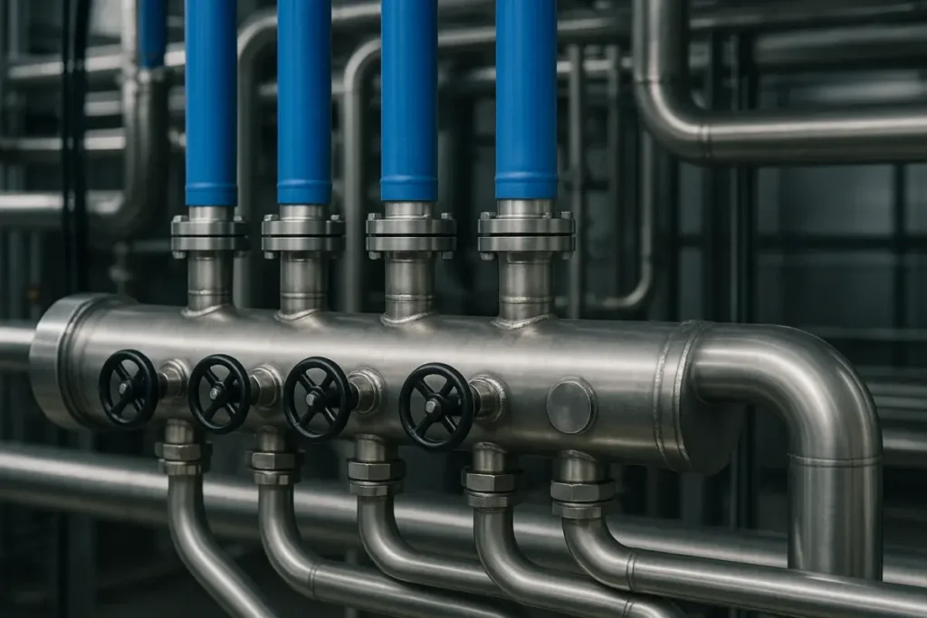 Système de refroidissement liquide avec tuyauteries en acier inoxydable dans un data centre