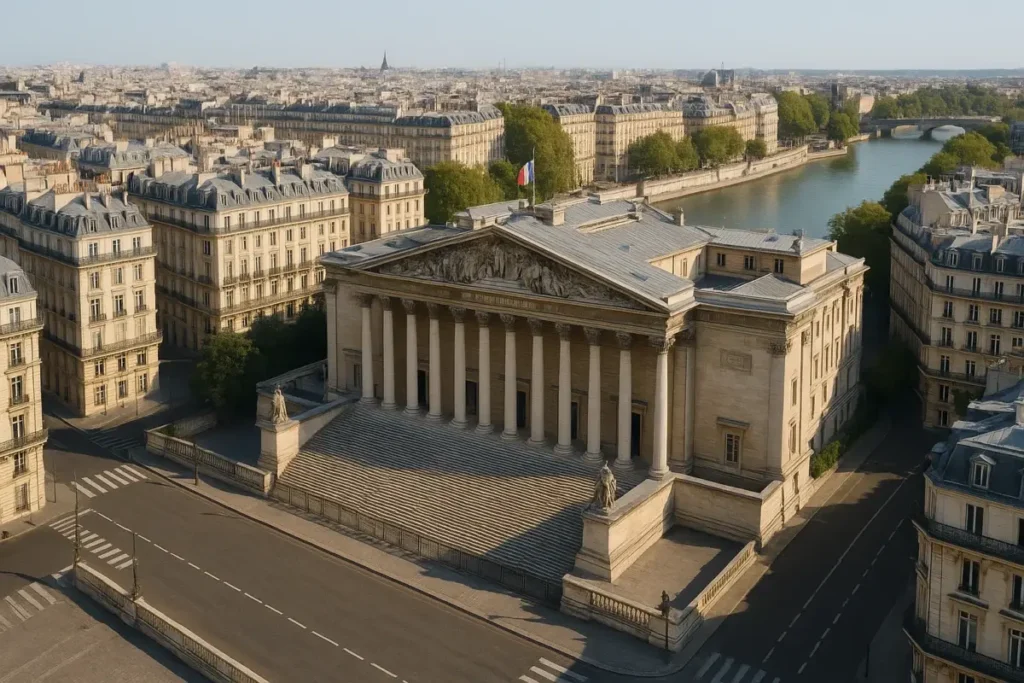 Vue aérienne de l'Assemblée nationale et de la Seine à Paris