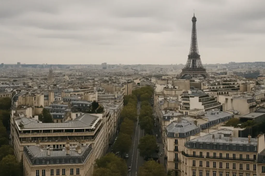 Vue aérienne de Paris illustrant la trajectoire budgétaire de la France