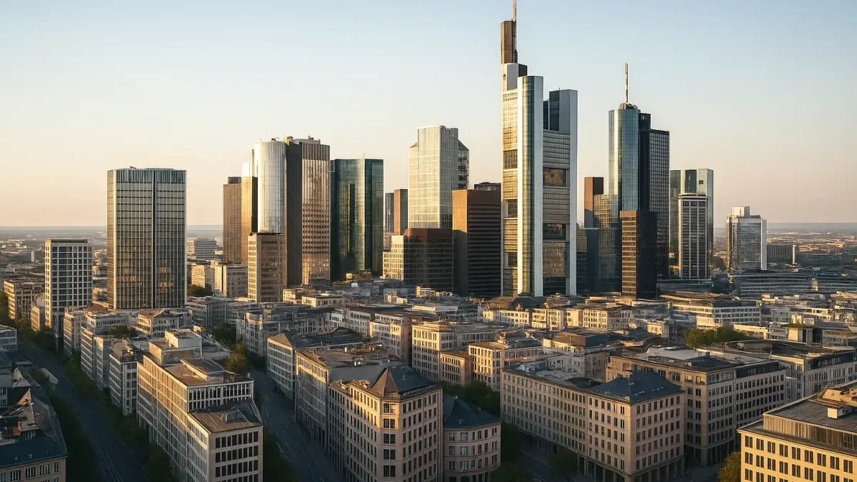 Vue aérienne d'un quartier d'affaires européen avec immeubles modernes