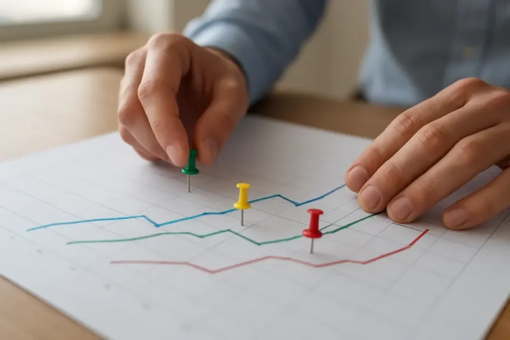 Analyste annotant un graphique de croissance des bénéfices par action