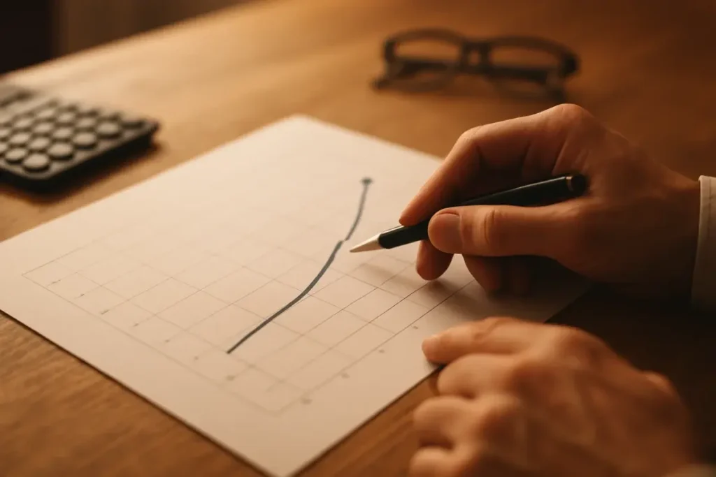 Analyste étudiant une courbe de hausse des taux longs